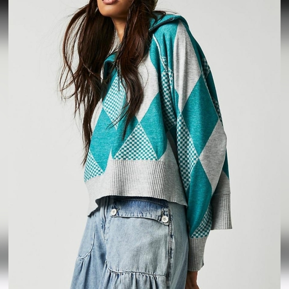 FREE PEOPLE | Lucy Half Zip Pullover Maui Grey Combo - Picture 9 of 14